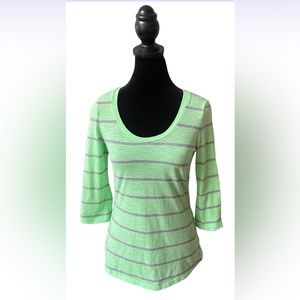 Gap: Green And Gray Striped 3/4 Sleeve Top